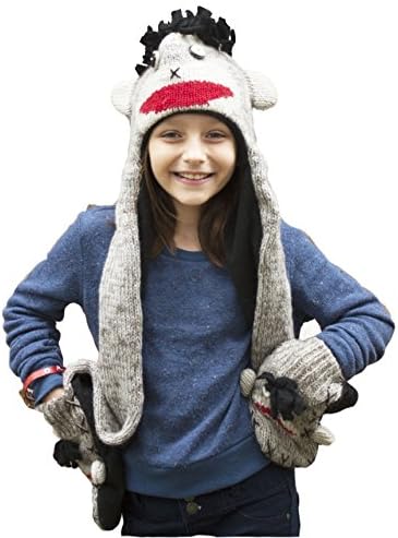 Kids All-in-one Winter Hat/Scarf/Mittens Monkey Face