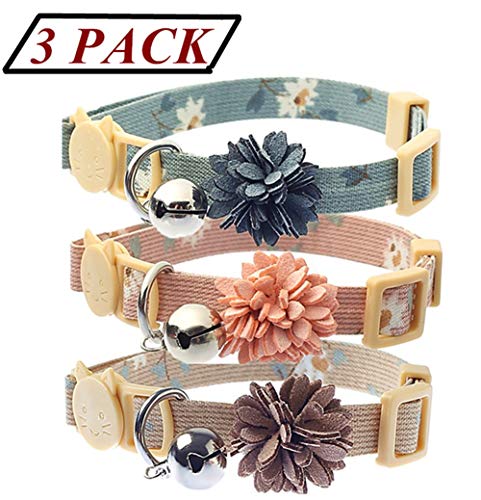 Pack of 3 Cat Flower Collar - Breakaway Small Dog Collars with Bell