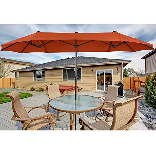 PHI VILLA 13ft Outdoor Market Umbrella DoubleSided Twin Large Patio Umbrella with Crank, Orange