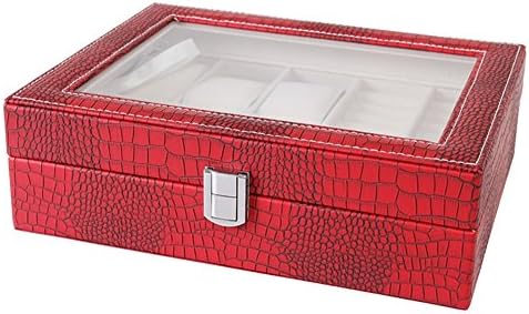 THAITOO 10 Slots Watch Box Red Watch Display Case Watch Jewelry Storage Organizer Large Glass with Lock