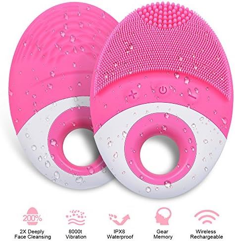 Vivifast Face Silicone Brush Sonic Face Cleaning Brushes Massager Vibration Cleanser Waterproof Deep Exfoliating Wireless Charging (Pink)