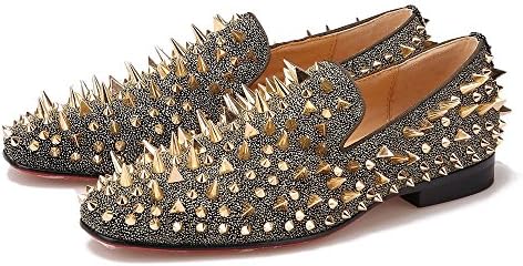 Merlutti Gold Rhinestones Spiked Loafers Long Rivets Sparkly Men Prom Wedding Shoes