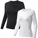 Women's Long Sleeve Compression Shirts Top Slim Athletic Workout Yoga Gym Rash Guard Base Layer