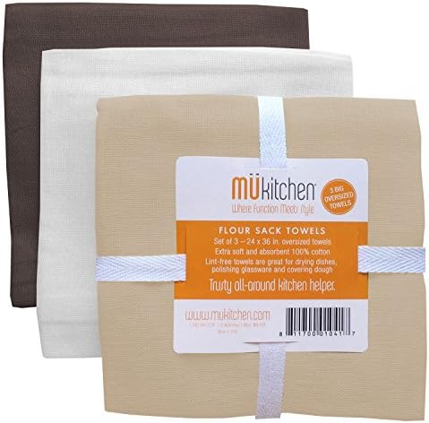 MUkitchen 100% Cotton Oversized Flour Sack Towel, Café - Set of 3