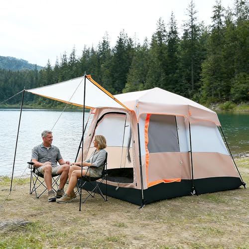 Abaodam Casa de Campaña Familiar para 5-8 Personas, Tienda de Camping Impermeable 210D Reforzada con Vestíbulo y Toldo, Carpa Resistente con Alfombra, Ideal para Playa, Montaña y Jardín