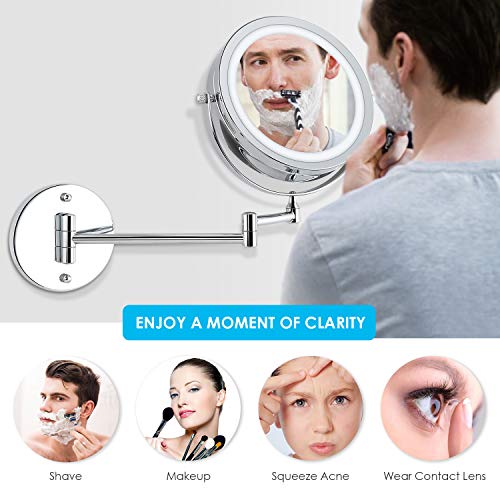 ALVOROG Wall Mounted Makeup Mirror LED Lighted Double Sided 5X