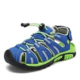 Dream Pairs 160912-K New Boys & Girls Adventurous Design Light-Weight Adjustable Straps Outdoor Summer Kids Sandals ROYAL BLUE GREY N.GREEN Size 4