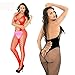2 Pack Womens fishnet Striped Lingerie Crotchless Bodysuits Suspenders bodystockings (Black/Red) One Size