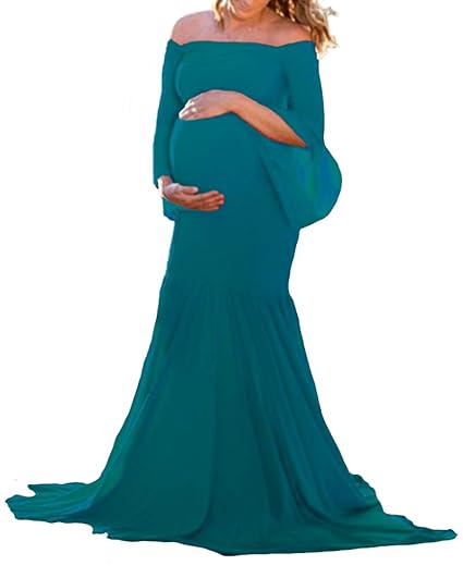 Maternity Off Shoulder Dress Mermaid Fit Maxi Gown For Baby Shower