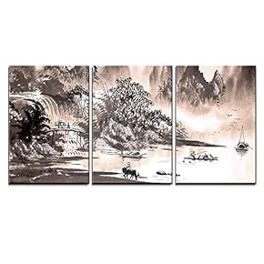 BRAND_NAMEChinese Landscape Watercolor Painting Home Art x3 Panels