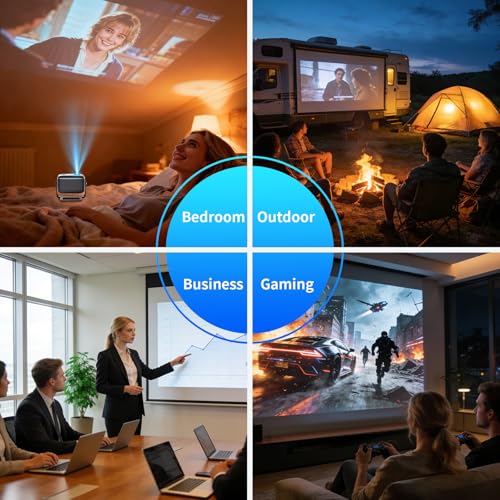AOC Smart Projector Native 1080P 4K Support, 15000 Lumens, Android 13, WiFi 6 BT 5.2, Auto Focus & Keystone Portable Outdoor Projector, 360° Rotatable Projector with Built-in Apps (Black)
