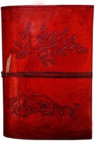 LEATHER JOURNAL Writing Notebook - Antique Handmade Tree Leather Bound Daily Notepad For Men &amp; Women Unlined Paper Medium 8.5 x 6 Inches