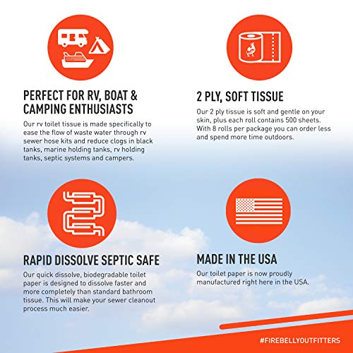 RV Toilet Paper, Septic Tank SafeMADE IN THE USA 8 Rolls,2Ply 500