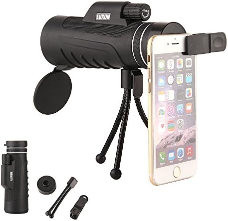 LUXUN 40X60 Monocular telescope Dual focus Prism waterproof dustproof shockproof Wide View Scope Portable HD Spotting Scope &amp; Quick Smartphone Adapter Kit - with Metal TabletopTripod for Bird Watching