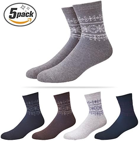 Men's Warm Fashion Printed Winter Casual Wool Classic Crew Socks 5-Pack