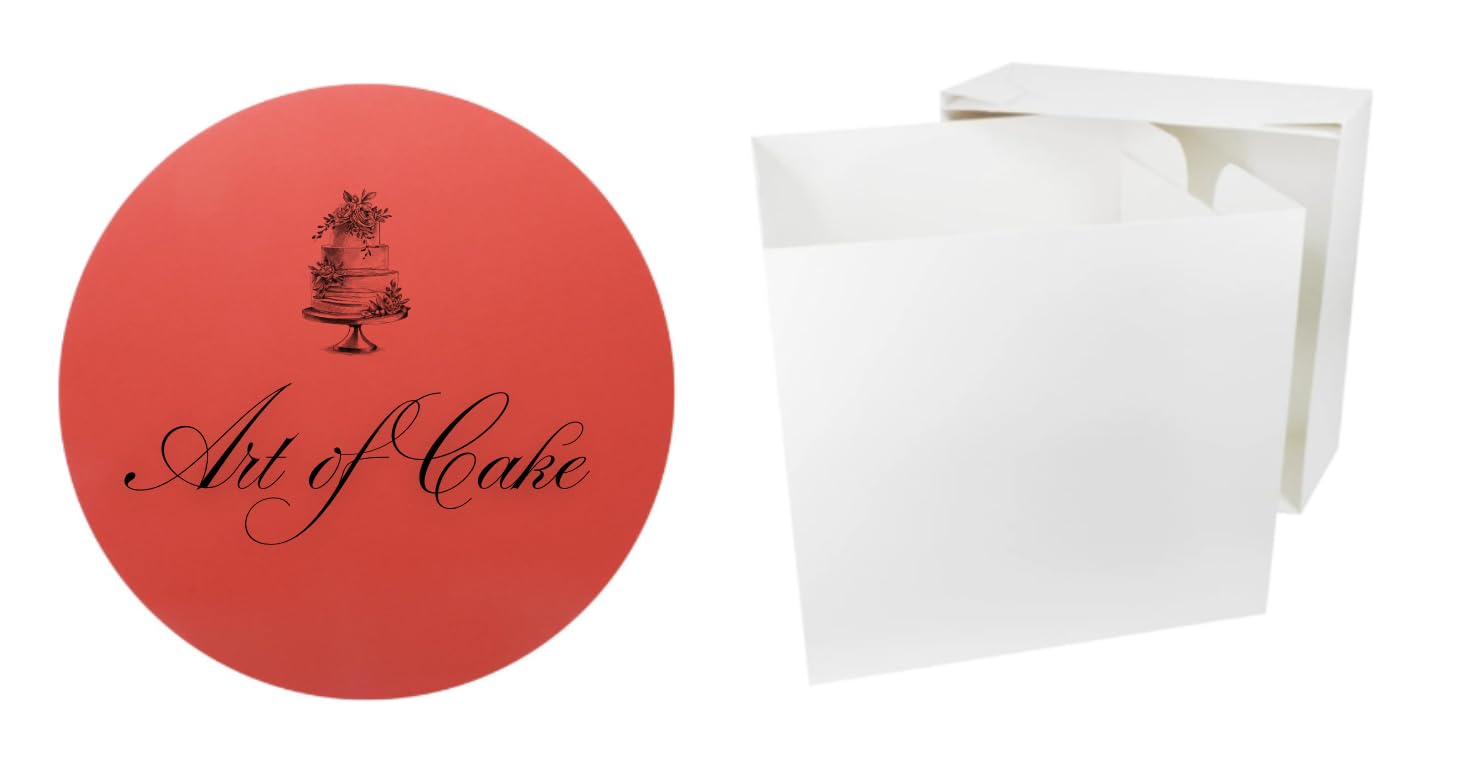 Art of cake® 10 in Red Masonite Cake Board (5mm Thick) and White Tall Cake Box (10"x10"x10")