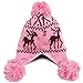 Simplicity Women's Winter Reindeer Knit Beanie w/ Earflap and Pom Balls, Pink
