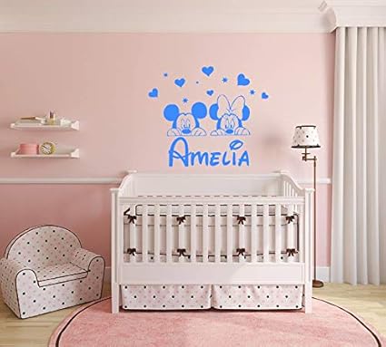 Mickey Minnie Disney Personnalise Nom De Bebe Stickers Muraux Amovibles Decalque Des Gamins Accueil Decor Chambre De Bebe Pepiniere Filles Garcons Amazon Fr Bricolage