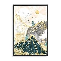 Framed Canvas Wall Art Golden Forest Canvas Prints Home Artwork Decoration for Living Room,Bedroom - 16x24 inches