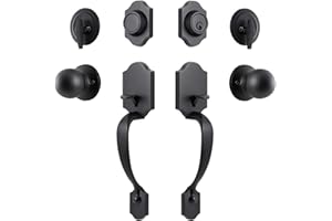 GUA OYH Door Handle Sets Double Front Door Handle Set with Door Knobs Matte Black Double Door Handleset with Dummy Front Door Lock Set Double Door Handles for Front Door or Office Door