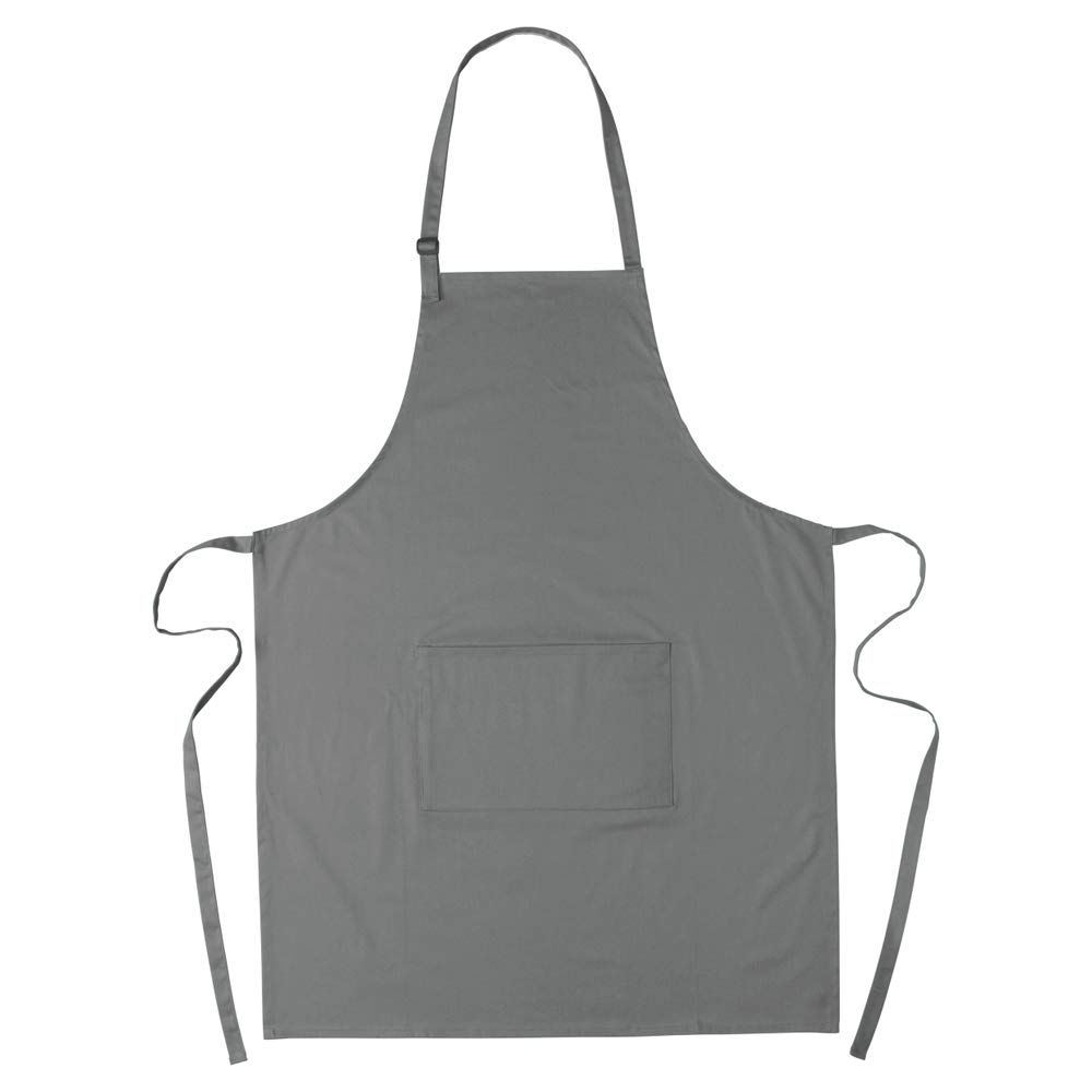 eBuyGB 1339407 100% Cotton Plain Aprons with Adjustable Neck Strap & Front Pocket Chefs Kitchen, Grey