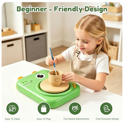 Trigowalt Torno de Cerámica para Niños, Kit Completo de Pintura y Cerámica, Juego de Manualidades y Arte para Niños y Niñas, Niños de 6 a 14 Años