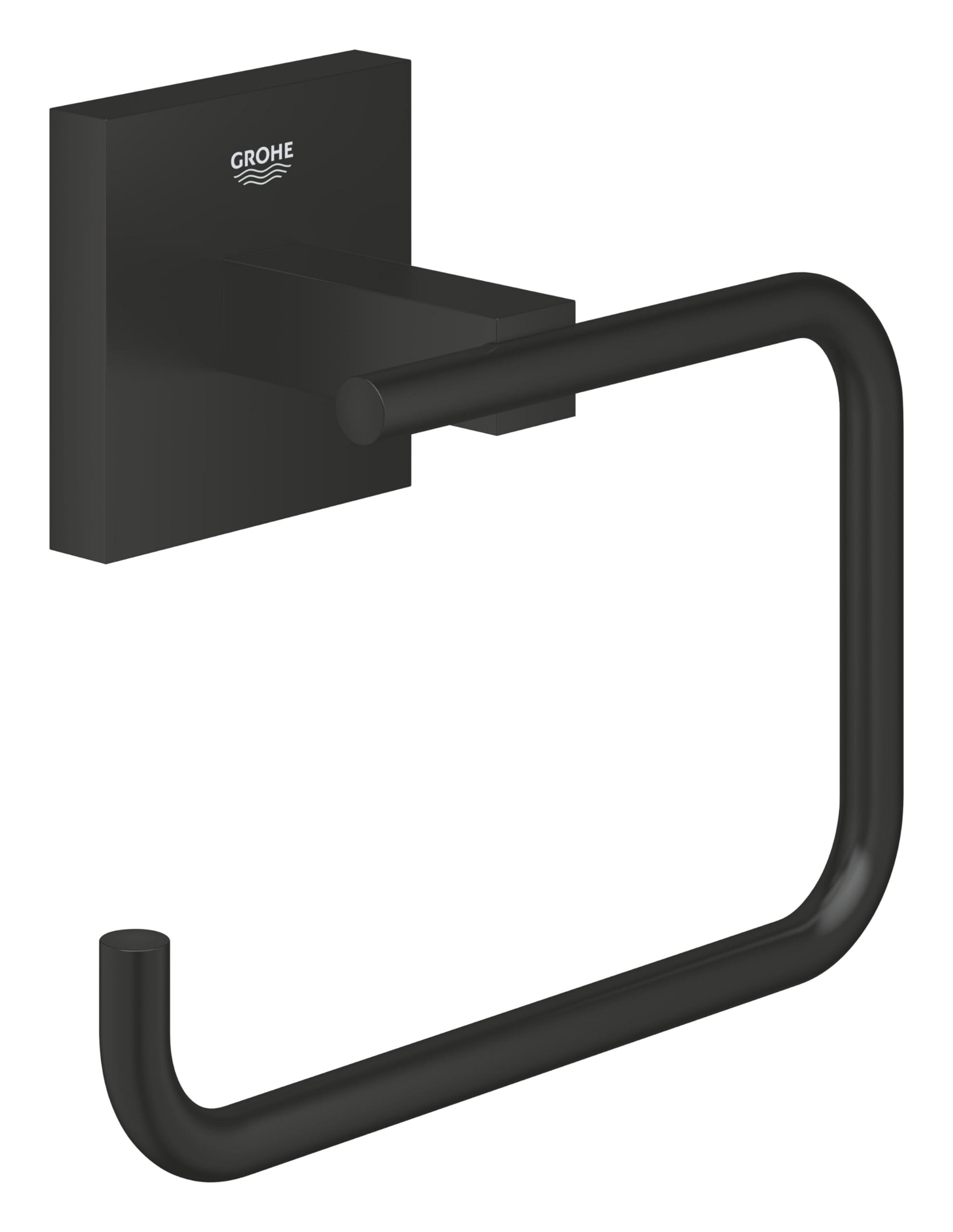 GROHE Start Cube QuickFix Toilet Roll Holder Without Cover (Metal, Wall Mounted, Concealed Fastening, with Screws and Dowels), Size 138mm, Extra Easy to Fit QuickGlue, Matt Black, 409782430