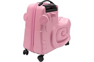 DNYSYSJ 20" Children's Ride On Luggage, Kid's Trolley Suitcase with Universal Wheels and Password Lock, Carry On Luggage Rolling Luggage, Aged 1-6 Years, ABS+PC (Pink, Snail Pattern)