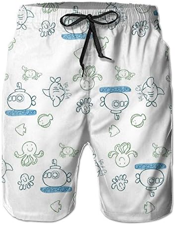 Cartoon Underwater Print Men Summer Beach Board Short Quick Dry Swim Surf Trunks