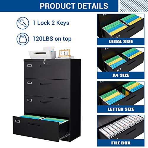Fesbos Lateral File with Lock, 4 Drawer Large Metal Filing