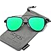 SOJOS Fashion Aviator Unisex Sunglasses Flat Mirrored Lens Double Bridge SJ1051 with Matte Black Frame/Green Mirrored Lens