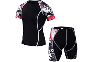 HEROBIKER Men's Workout Set Compression Shirt & Shorts Top Shorts Sleeve Sports Base Layer Suit Quick Dry & Moisture-Wicking