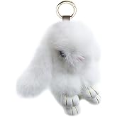 Unpafcxddyig Bunny Keychain Mini Soft Cute Artificial Mink Fur Fluffy Keyring 4.7in for Car Handbag