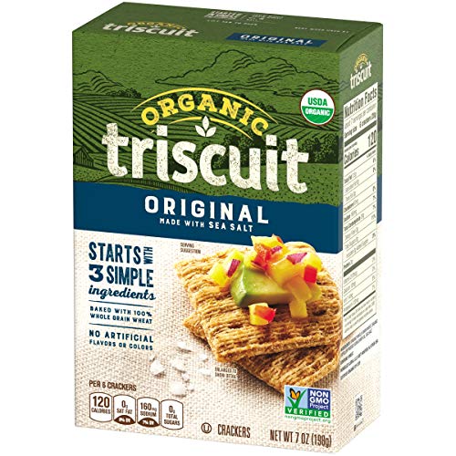 TRISCUIT ORGANIC ORIGINAL WHOLE GRAIN WHEAT CRACKERS, ORGANIC CRACKERS, VEGAN SNACKS, LUNCH SNACKS, 7 OZ