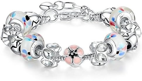 Pulseras de Mujer Pulseiras Flower Charms Bracelet Glass Bead Lobster 18-21cm Adjustable