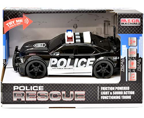Friction Powered Police Car Toy Rescue Vehicle with Lights and Siren Sounds for Boys Toddlers and Kids, Pull Back 1:20 Diecast Emergency Transport Vehicle Car