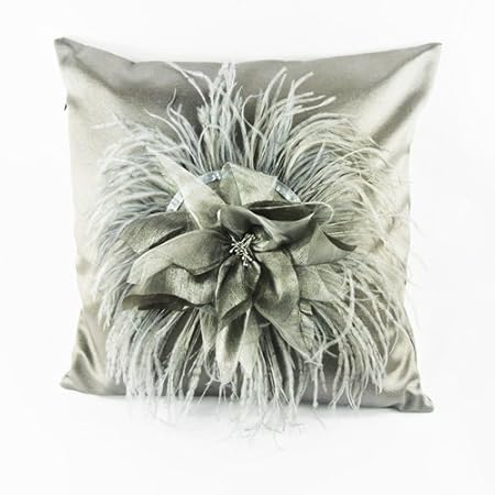 New Retro Grey Ostrich Feather Flower Petal Decorative Pillow Case