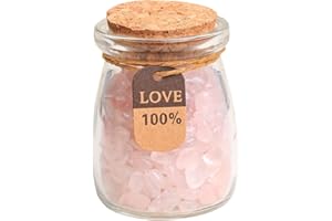 ERLIWAY Natural Rose Quartz Tumbled Chips Crushed Crystal Stone, 7-9mm Healing Crystal Chips in Jar, Real Witch Crystals in 100ml Glass Wish Bottle, Healing Reiki Crystal for Jewelry Making Home Decoration
