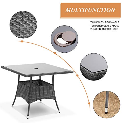 Wisteria-Lane-5-Piece-Outdoor-Patio-Dining-Set-Wicker-Glassed-Table-and-Cushioned-Chair-Umbrella-Cut-OutGrey