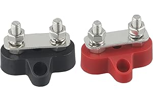 2PC Dual Connection Bolt Terminal M6 Battery Busbar Block 12-48V for Car Marine Red Black Wiring Screw with Stainless Steel C