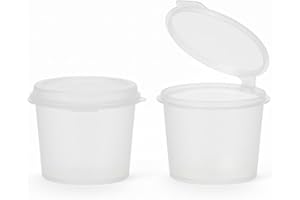 GSP 1oz Clear Plastic Portion Cups with Hinged Lids – Leak-Proof, Stackable, Durable cups for meal prep, dressings, jello shots, condiments, samples, desserts, crafts, paints and parties (100 Pack)