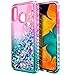 Galaxy A20 Case, Galaxy A30 Case with Tempered Glass Screen Protector, NageBee Glitter Liquid Floating Waterfall Durable Girls Women Cute Case for Samsung Galaxy A30/A20 (6.4 Inch) -Pink/Aqua