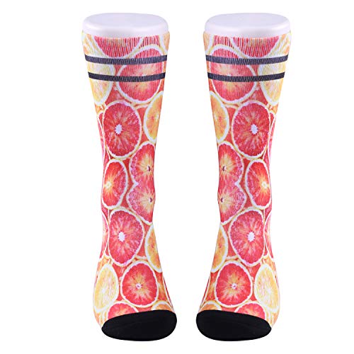 DREAM SLIM Mens Unisex Funny Crazy Color 3D Skull Pattern Athletic Basketball Sports Novelty Crew Tube Socks (Grapefruit) - Thumbnail 4
