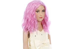 PATTNIUM Kids Light Pink Wig Short Wavy Wig Pink Wig Cosplay Party Girls Pink Wig Heat Resistant Synthetic Wig (Light Pink)