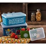 The Pioneer Woman Rectangular Food Storage with Vent Container Set, Set of 3 in Country Garden