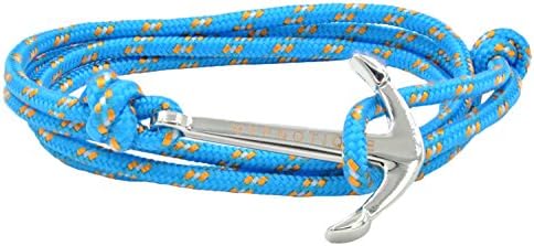 Unisex Sliver-tone Anchor Sailor Nautical Charm with Nylon Paracord Rope Bracelet Jewelry (Light Blue)