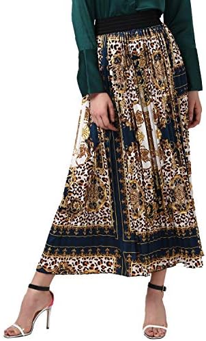 Women's Brown and Black Scarf Printed Pleated Skirt (3534PleatScarfPrint)