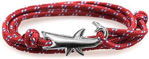Happiness Jewelry Nylon Rope Sailing Vikings Wrap Bracelet With Silver Color Nautical Shark Alloy Clasp 30 Inches (Wine Red / Silver)