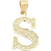 LoveBling 10K Yellow Gold Diamond Cut A to Z Alphabet Initial Letter Charm Necklace Pendant (Small Size)