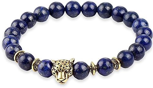 Gold Plated Buddha Bracelet Men Women Leopard head Bracelets &amp; Bangles Lava Matte Tiger Eye Natural Stone